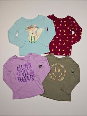 George Girls Long Sleeve Shirts Bundle XS 4-5 Fox Hearts Graphic Set of 4